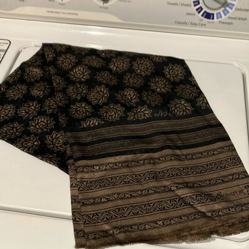 Black and Gold Floral long rectangular silk Scarf